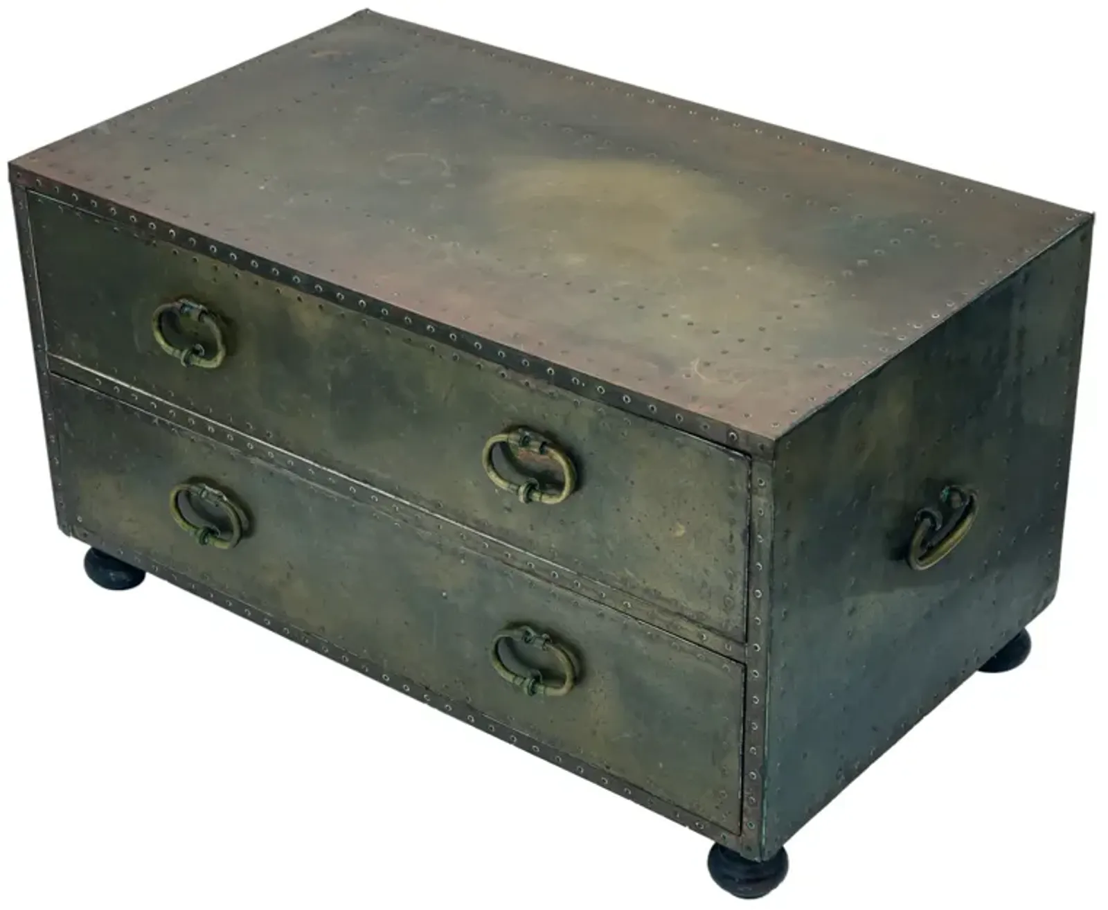 Mid-century Brass Clad Chest by Sarreid - Fleur de Lex Antiques - Gold