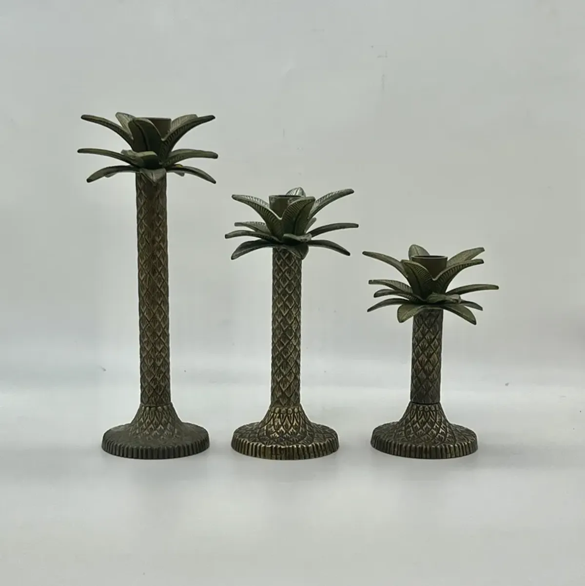 C. 1970s Palm Candle Holder Trio - Pilar Collection - Brown