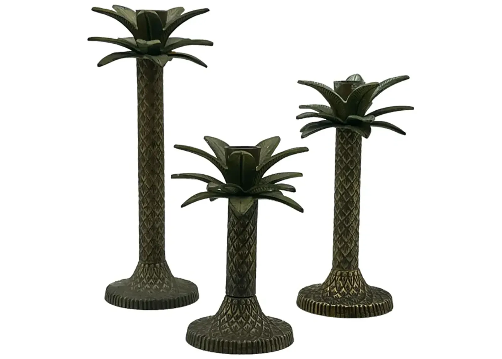 C. 1970s Palm Candle Holder Trio - Pilar Collection - Brown