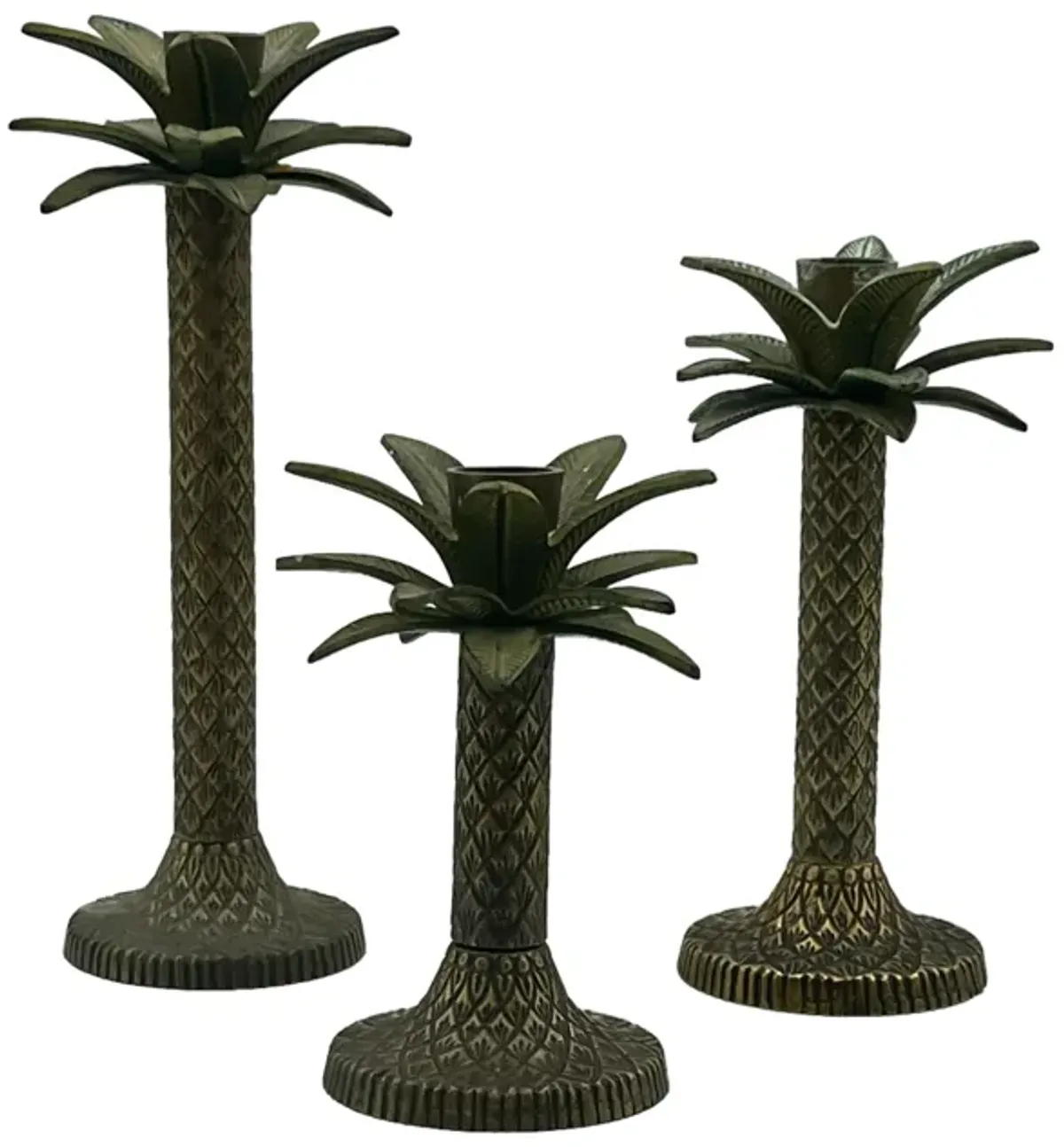 C. 1970s Palm Candle Holder Trio - Pilar Collection - Brown