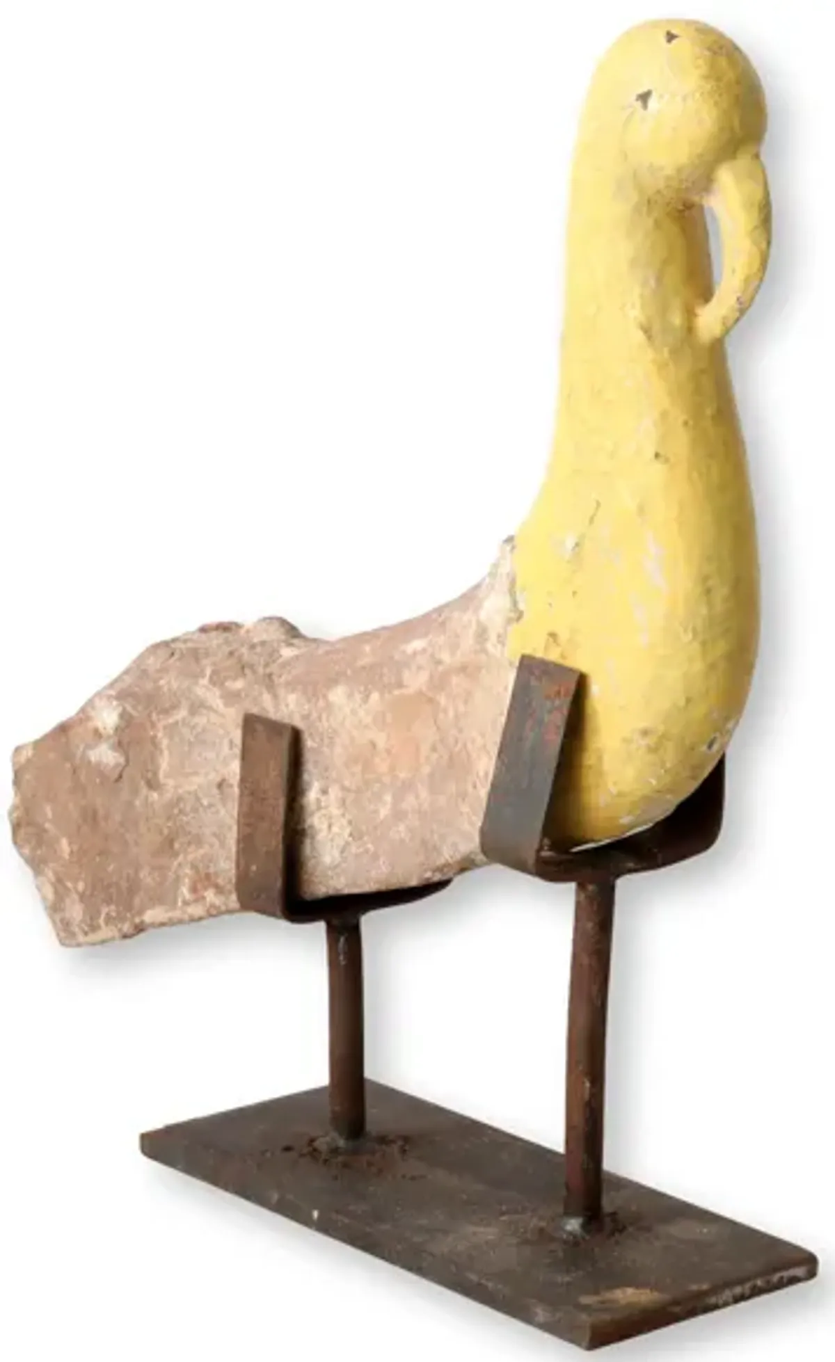 Rustic Carved Stone Bird on Stand - New England Mercantile - Yellow