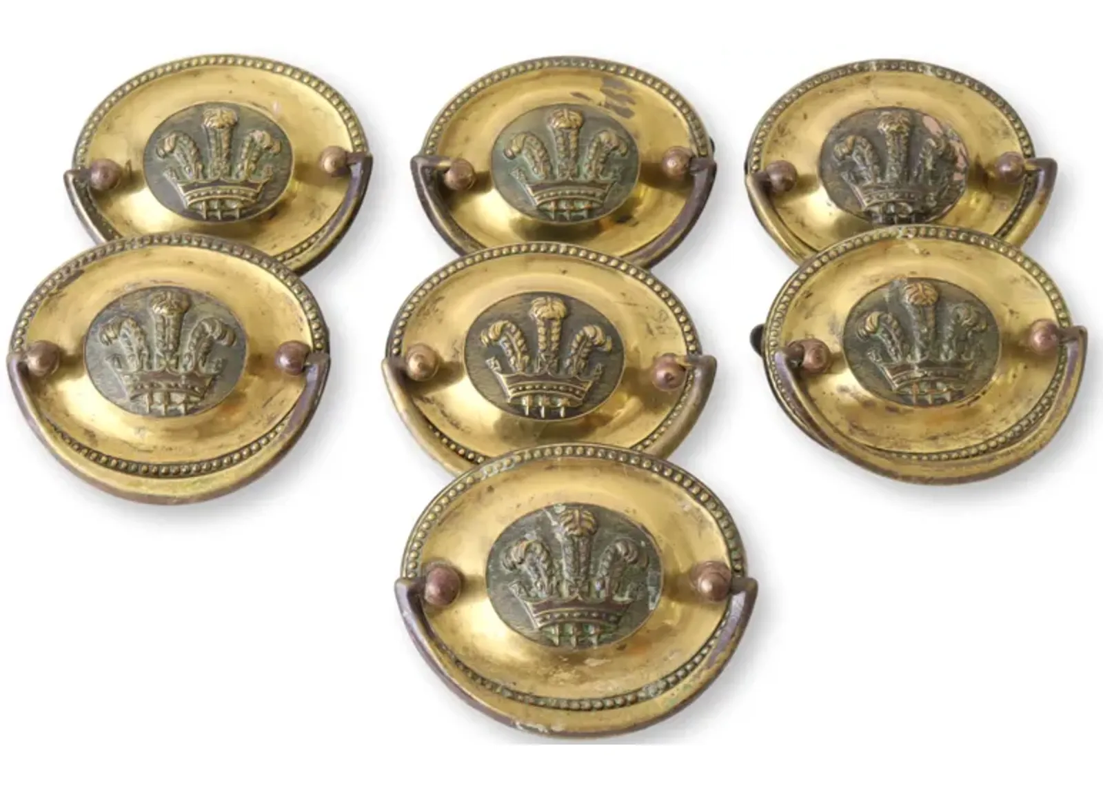 Prince of Wales Plume Drawer Pulls - Set of 7 - New England Mercantile - Gold