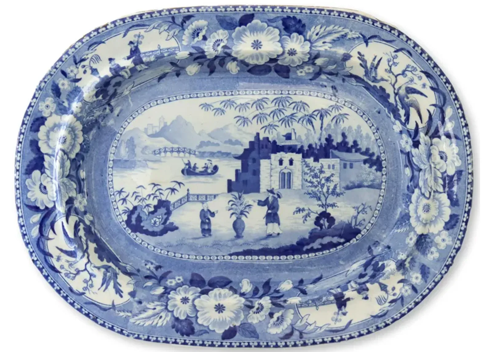 Early 19th Century Transferware Platter - New England Mercantile - Blue