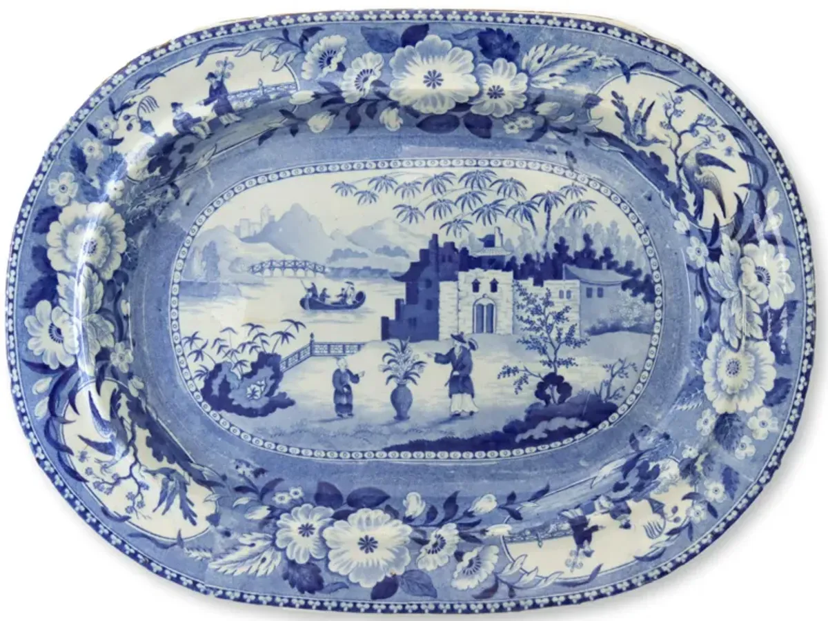 Early 19th Century Transferware Platter - New England Mercantile - Blue