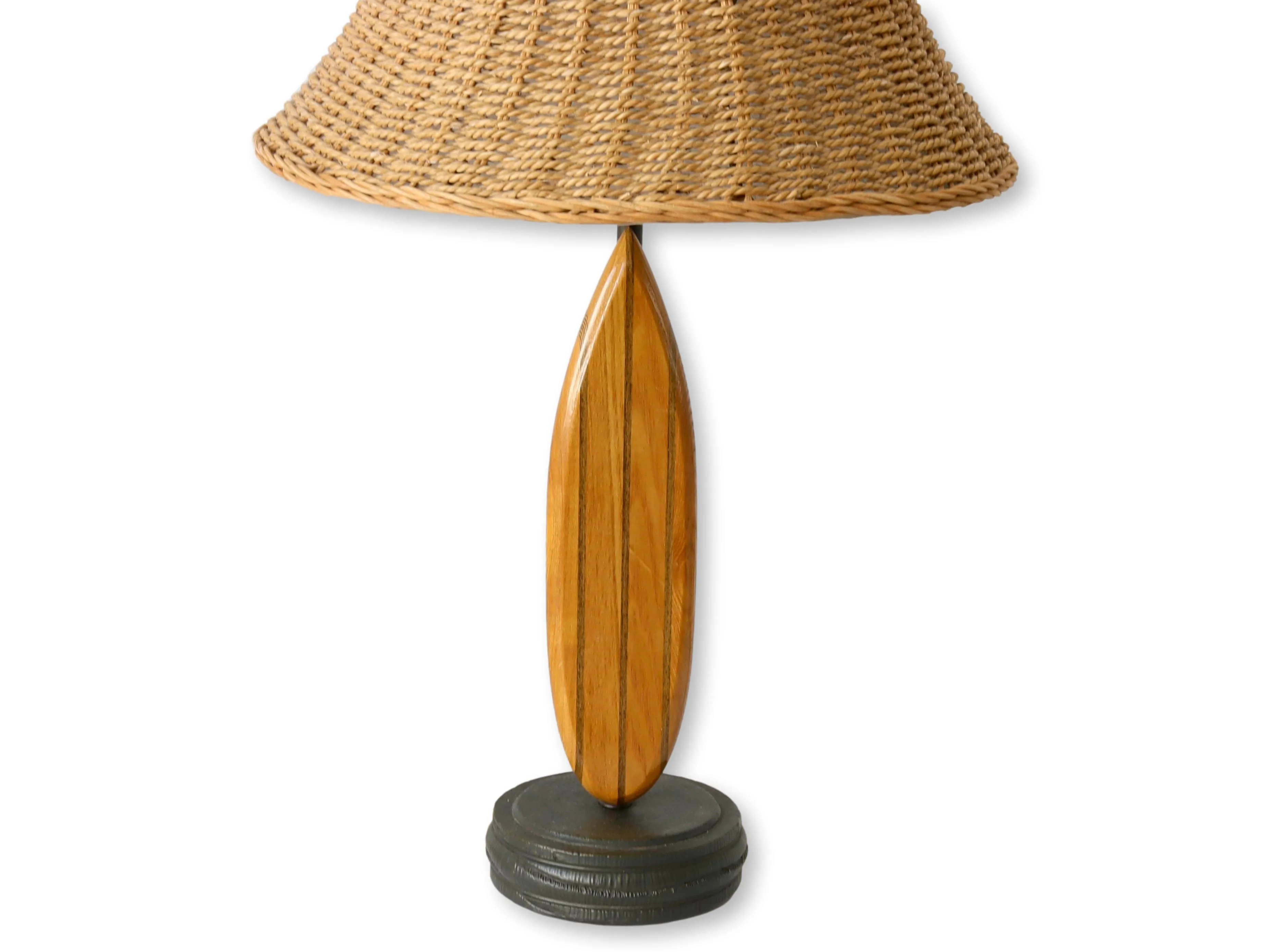 Vintage Surfboard Lamp with Wicker Shade - The Queens Landing