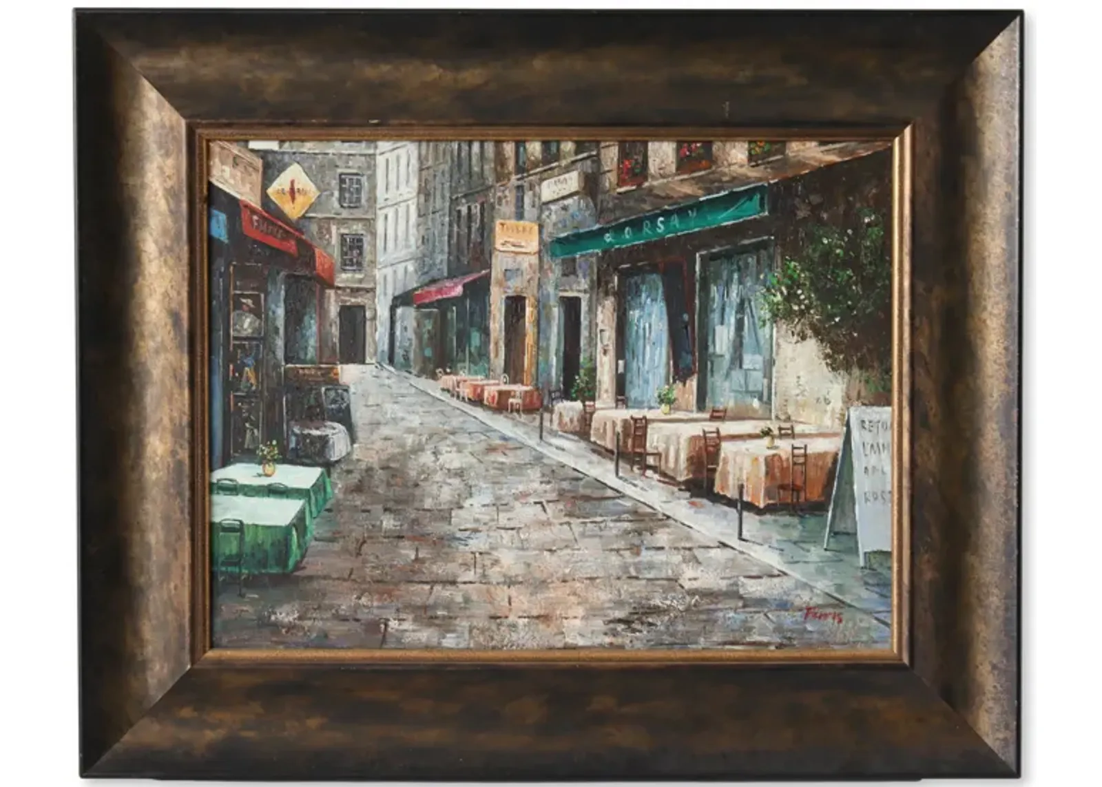 Vintage Paris Street Scene Painting - Rose Victoria - Brown