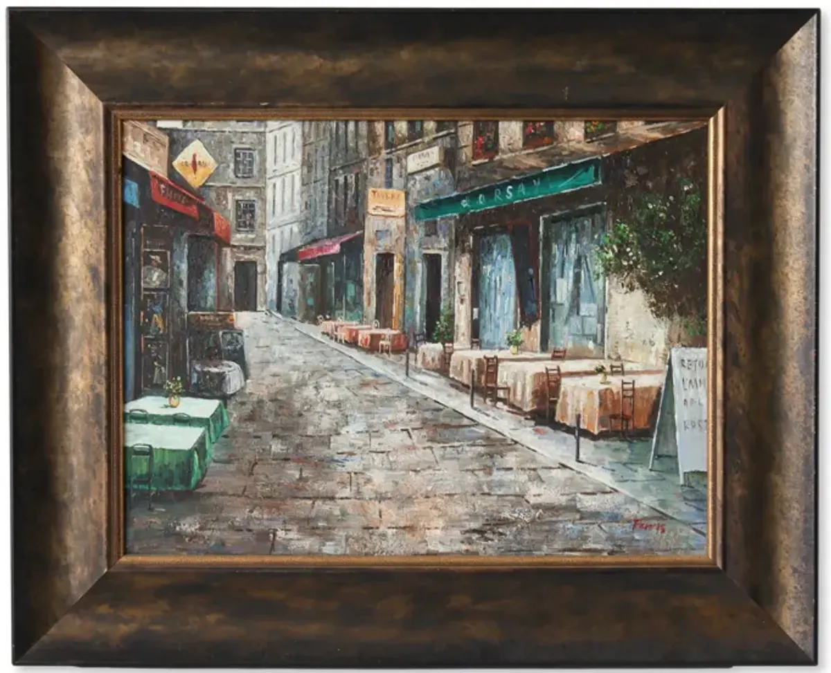 Vintage Paris Street Scene Painting - Rose Victoria - Brown