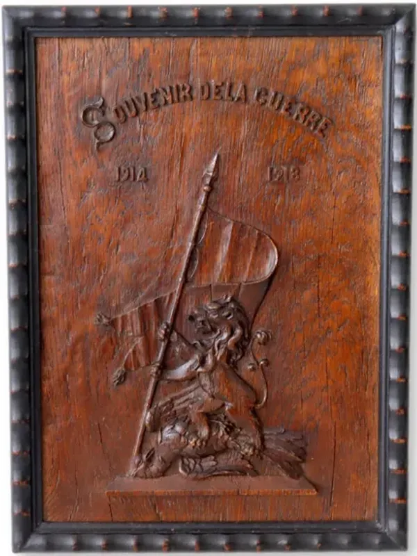 WW1 French Carved Commemorative Plaque - Rose Victoria - Brown