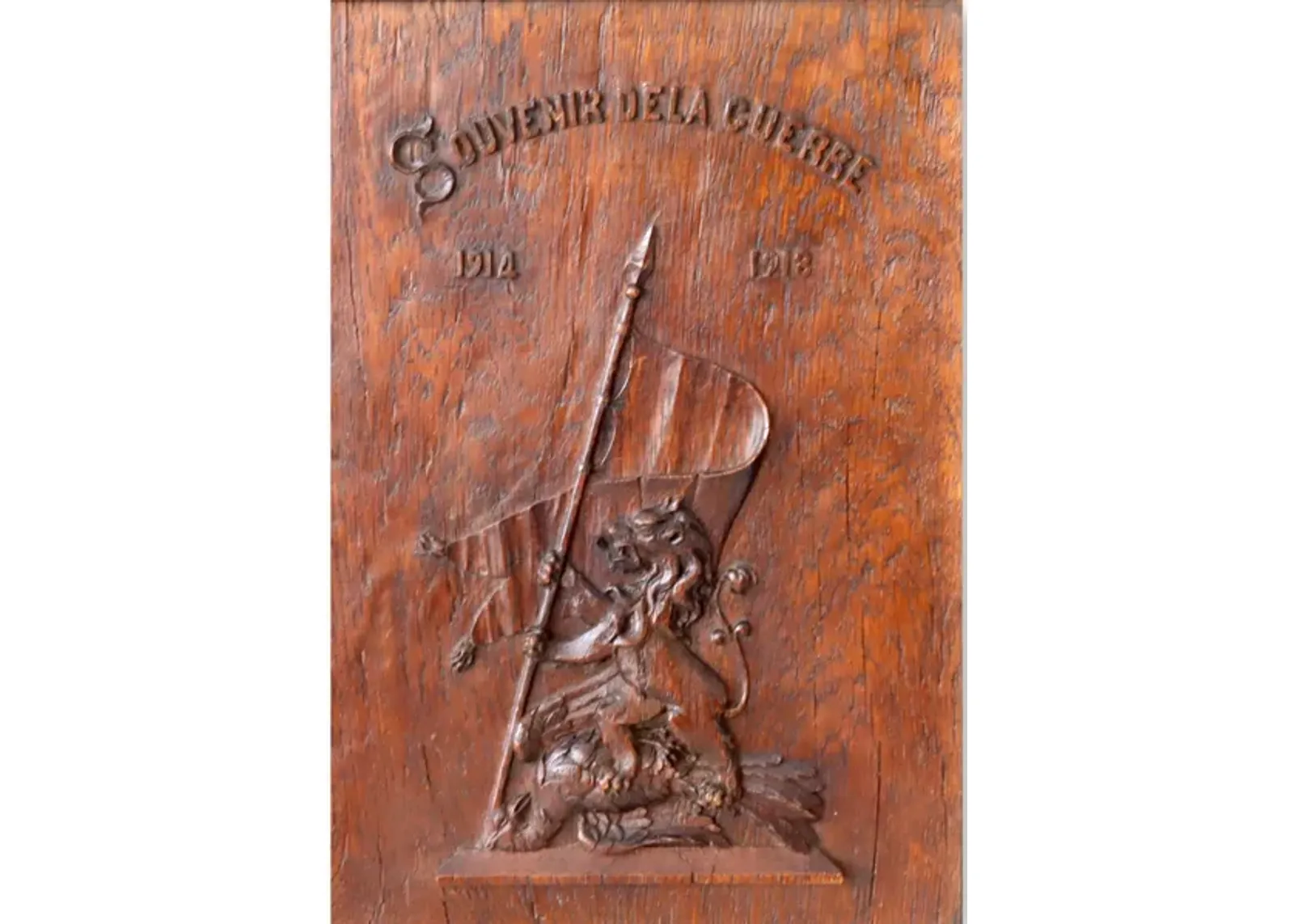 WW1 French Carved Commemorative Plaque - Rose Victoria - Brown