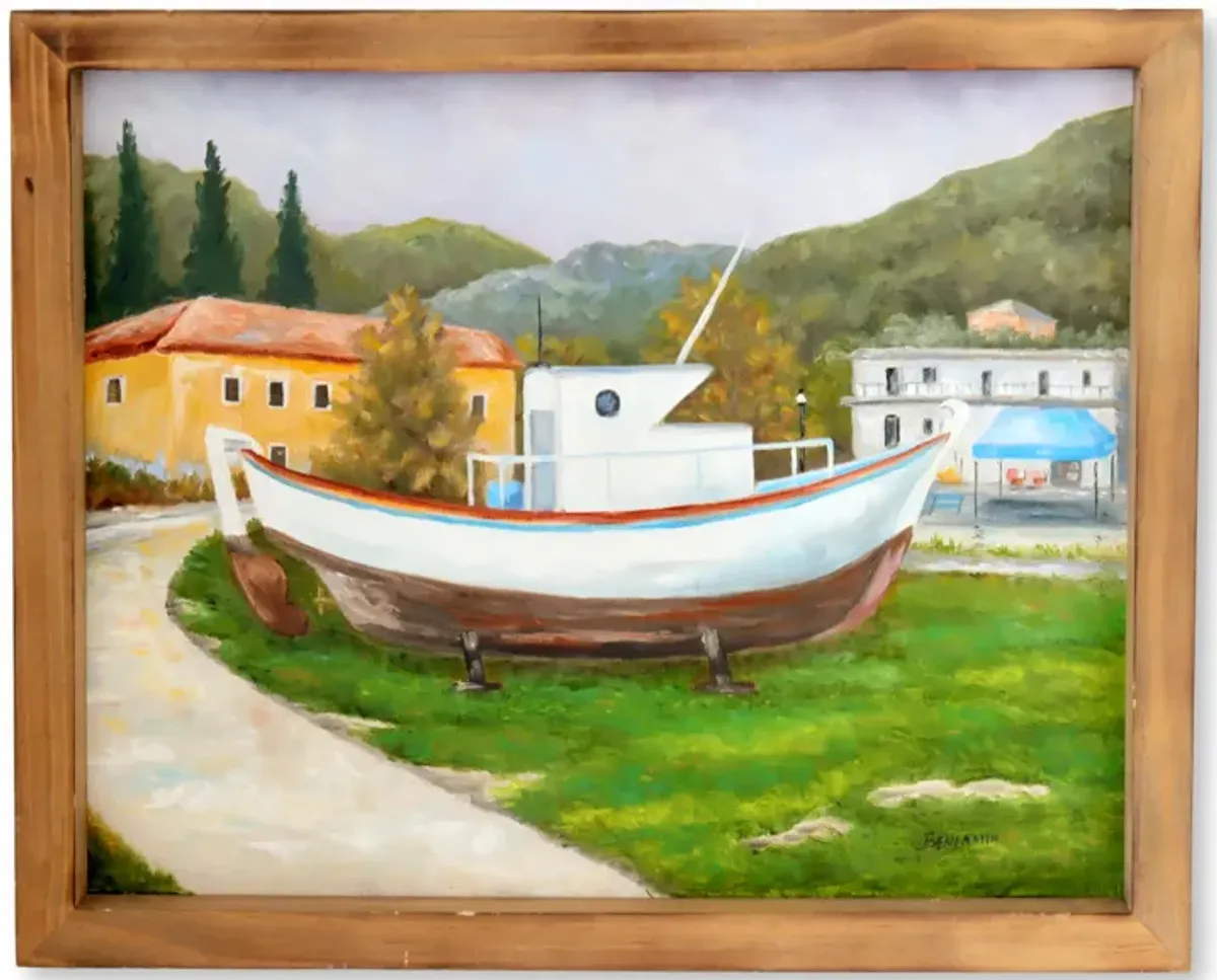 Greek Village Oil on Canvas - Rose Victoria - Green