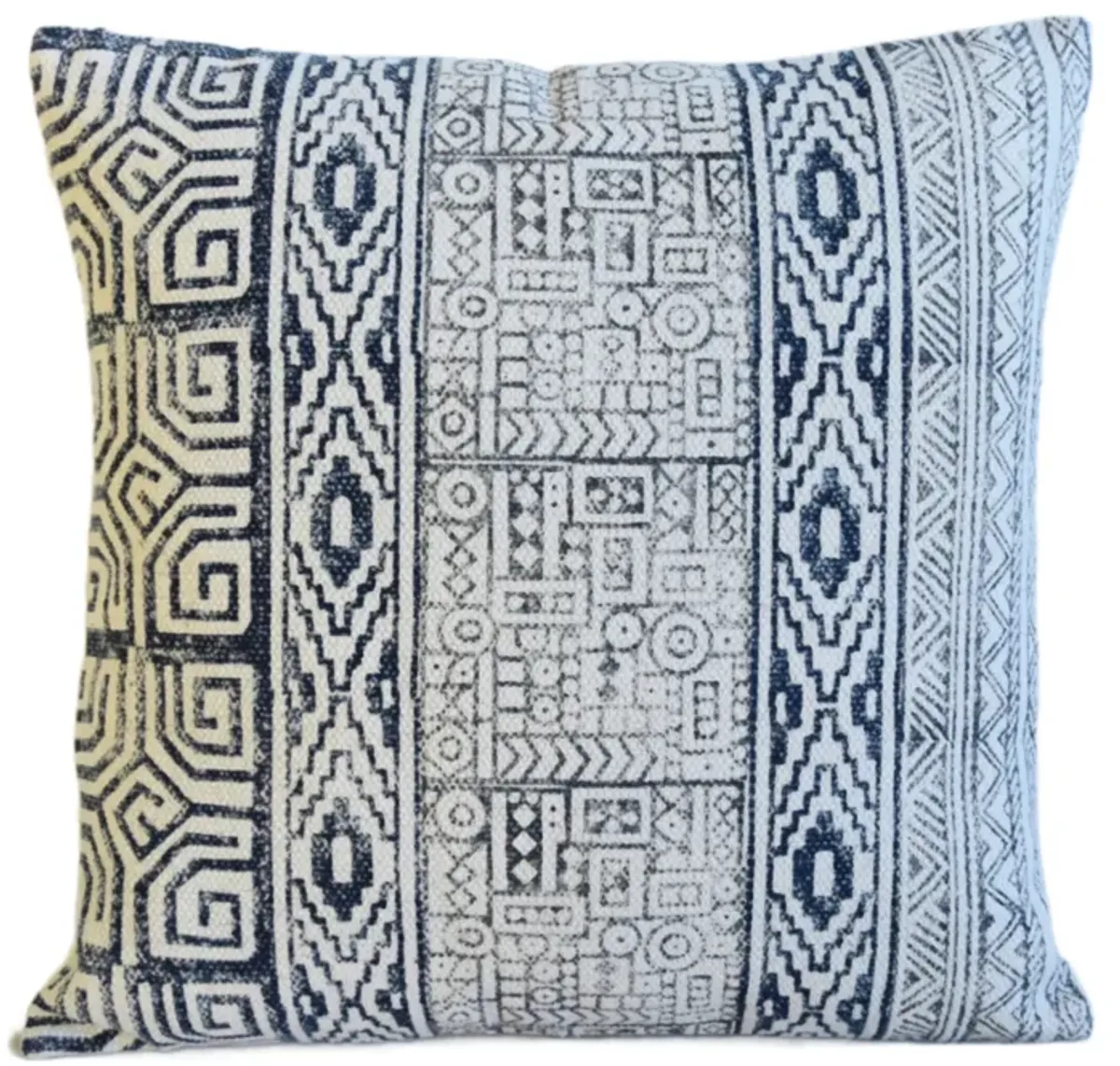 Hand-Printed Blue & White Cotton Pillow