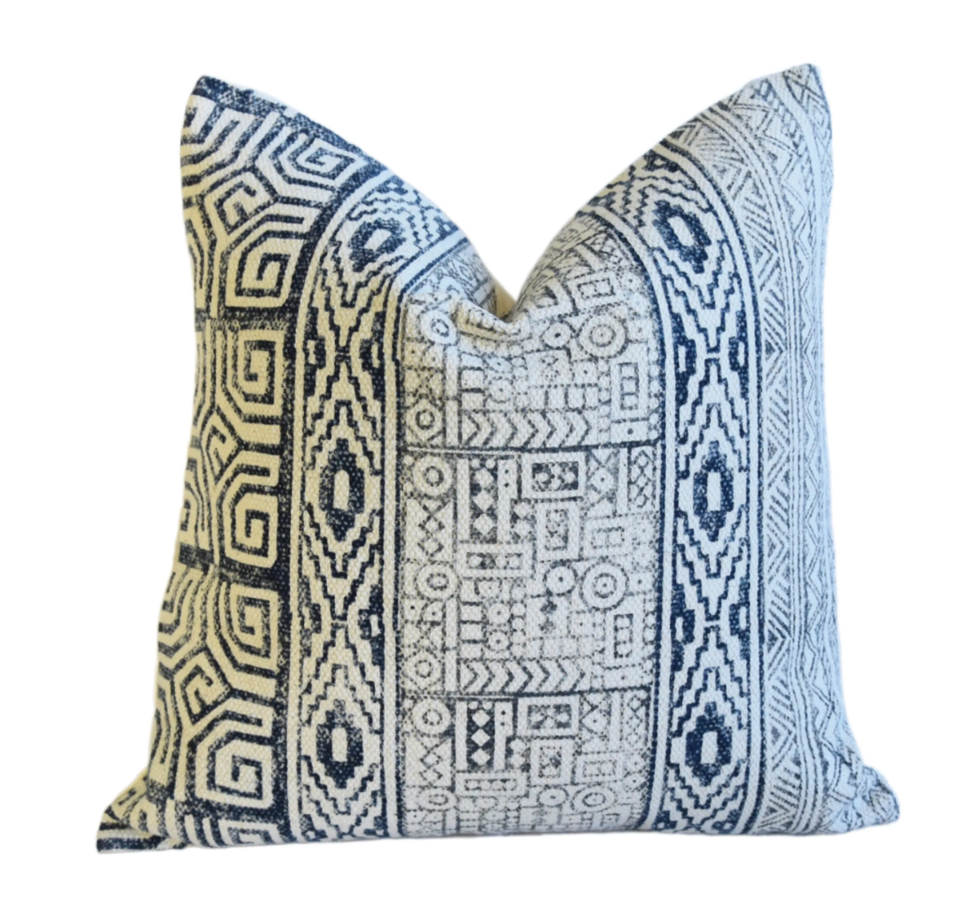 Hand-Printed Blue & White Cotton Pillow