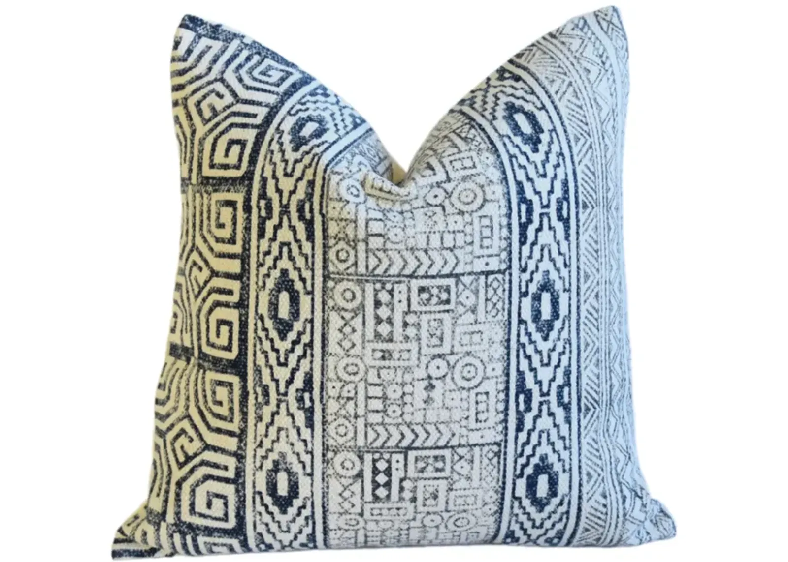 Hand-Printed Blue & White Cotton Pillow