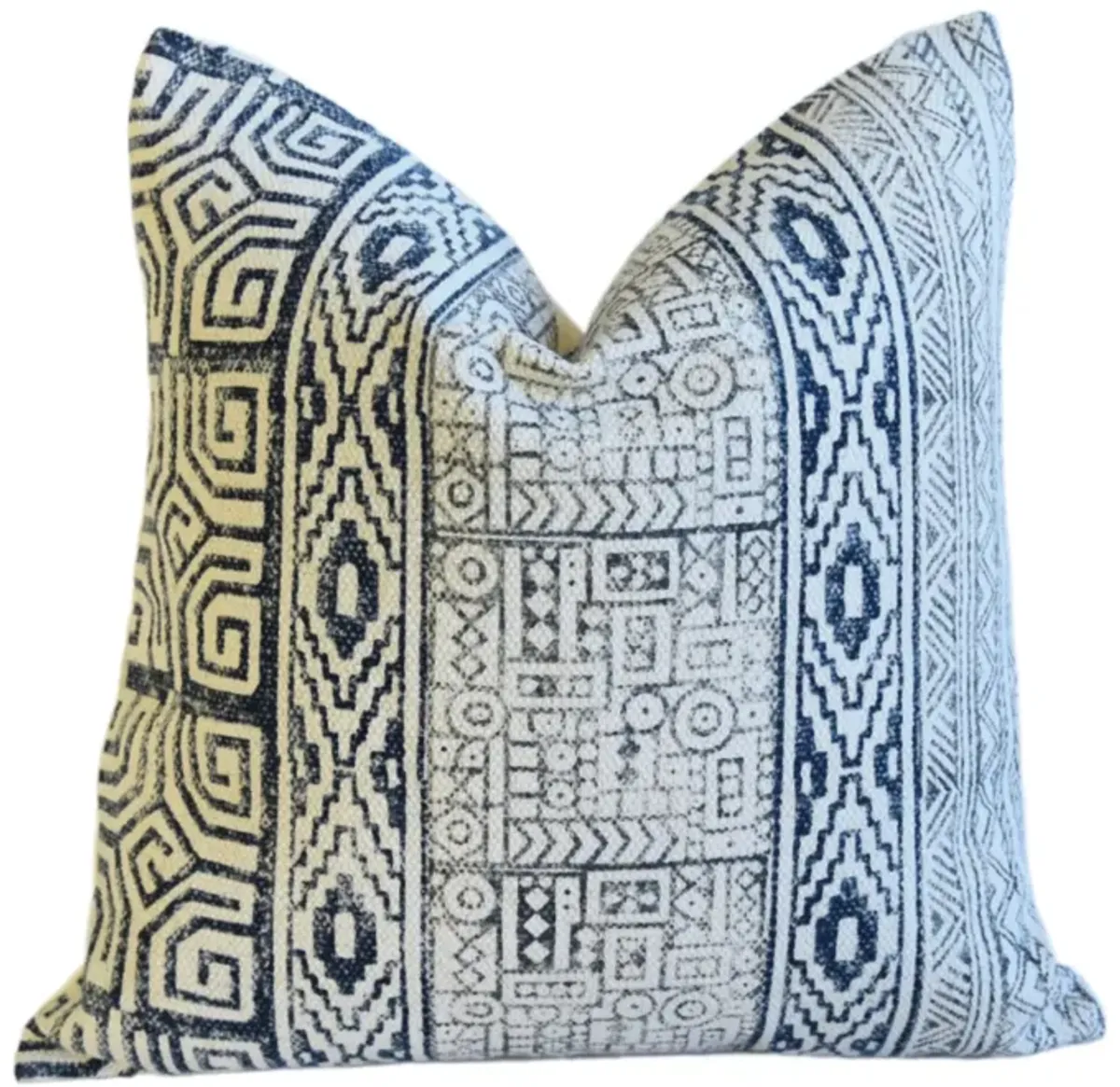 Hand-Printed Blue & White Cotton Pillow