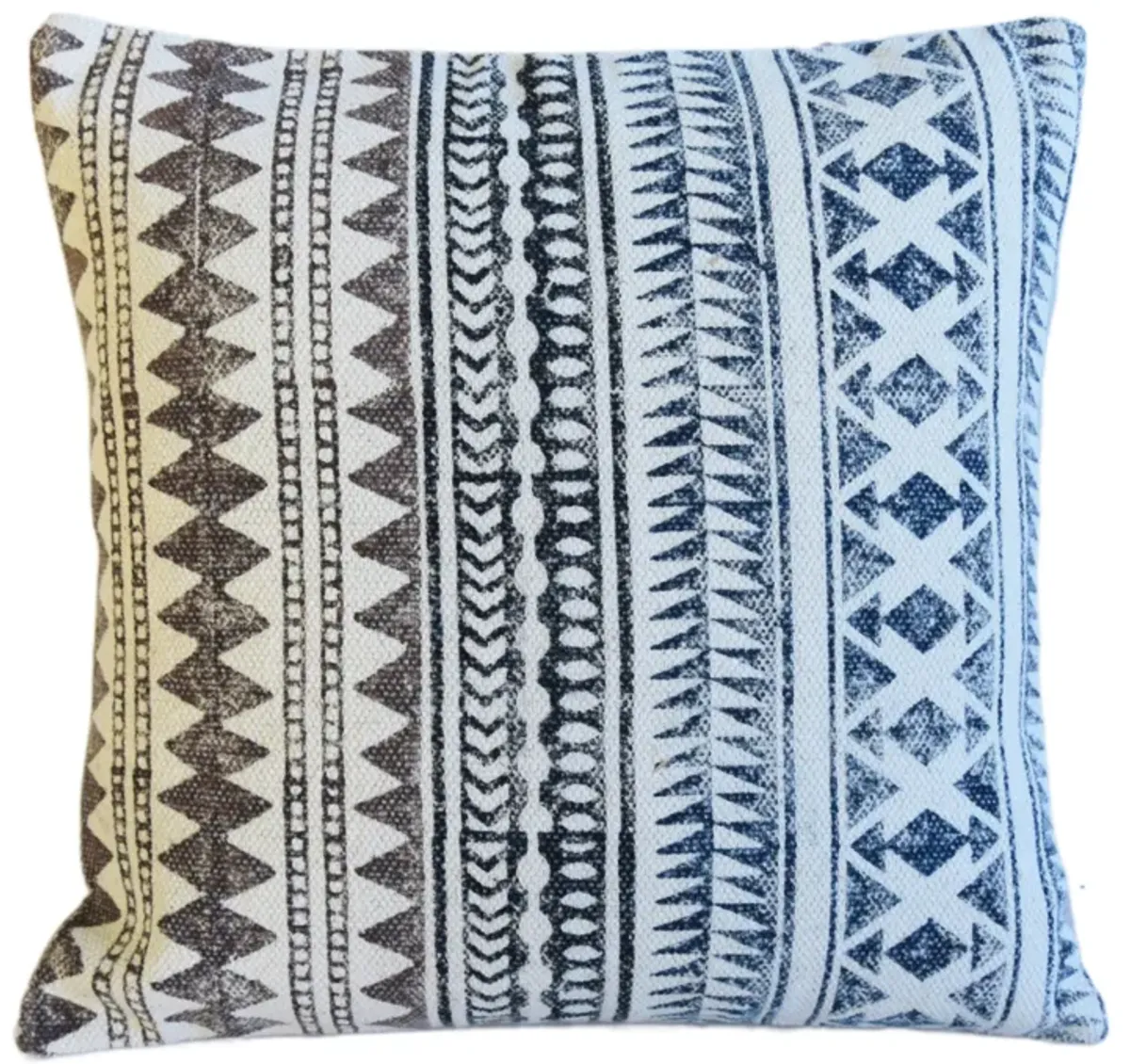 Hand-Printed Blue/Brown Cotton Pillow