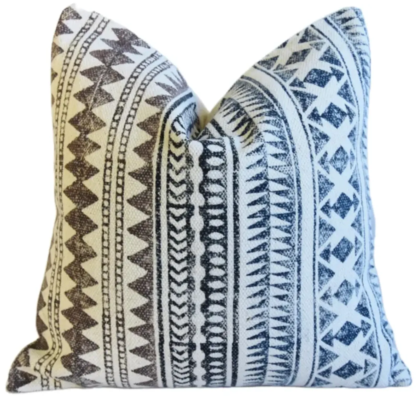 Hand-Printed Blue/Brown Cotton Pillow