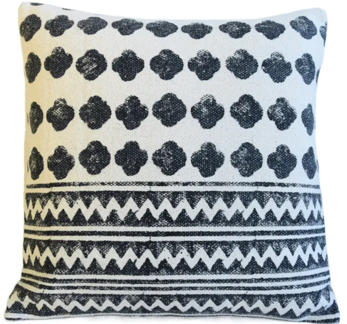 Hand-Printed Black/White Cotton Pillow