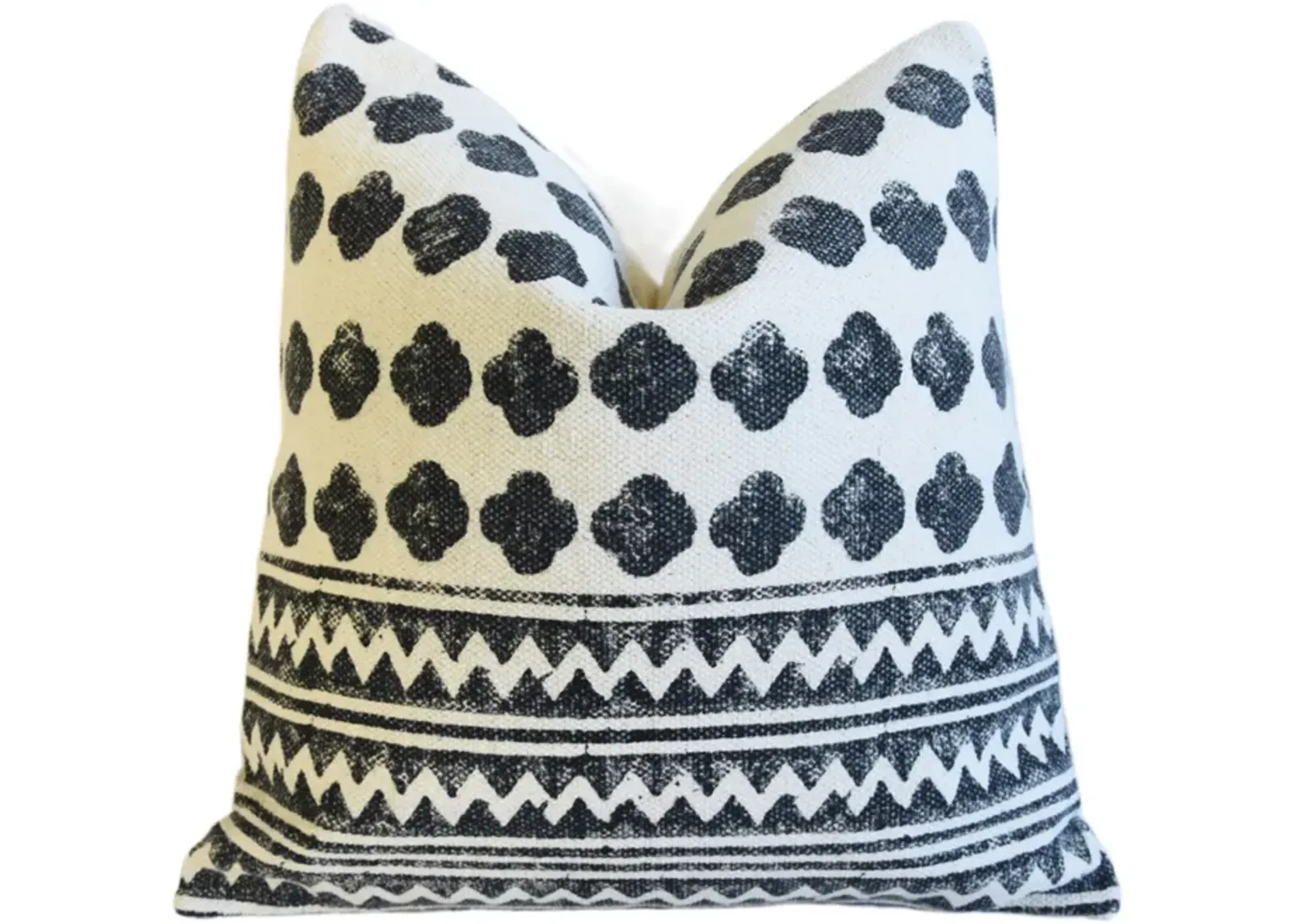 Hand-Printed Black/White Cotton Pillow