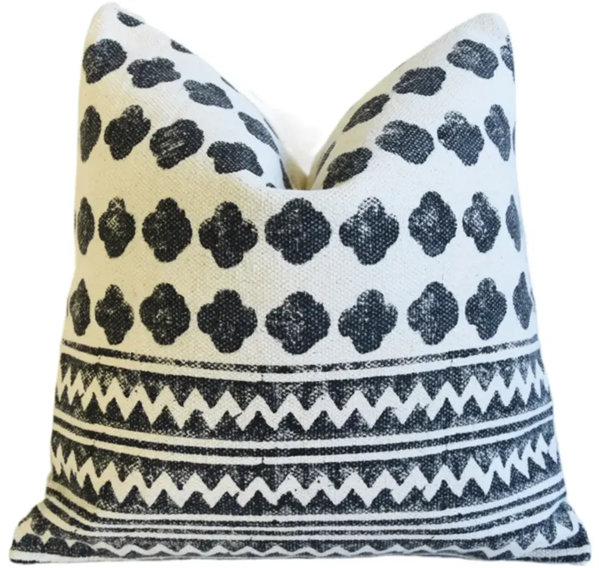 Hand-Printed Black/White Cotton Pillow