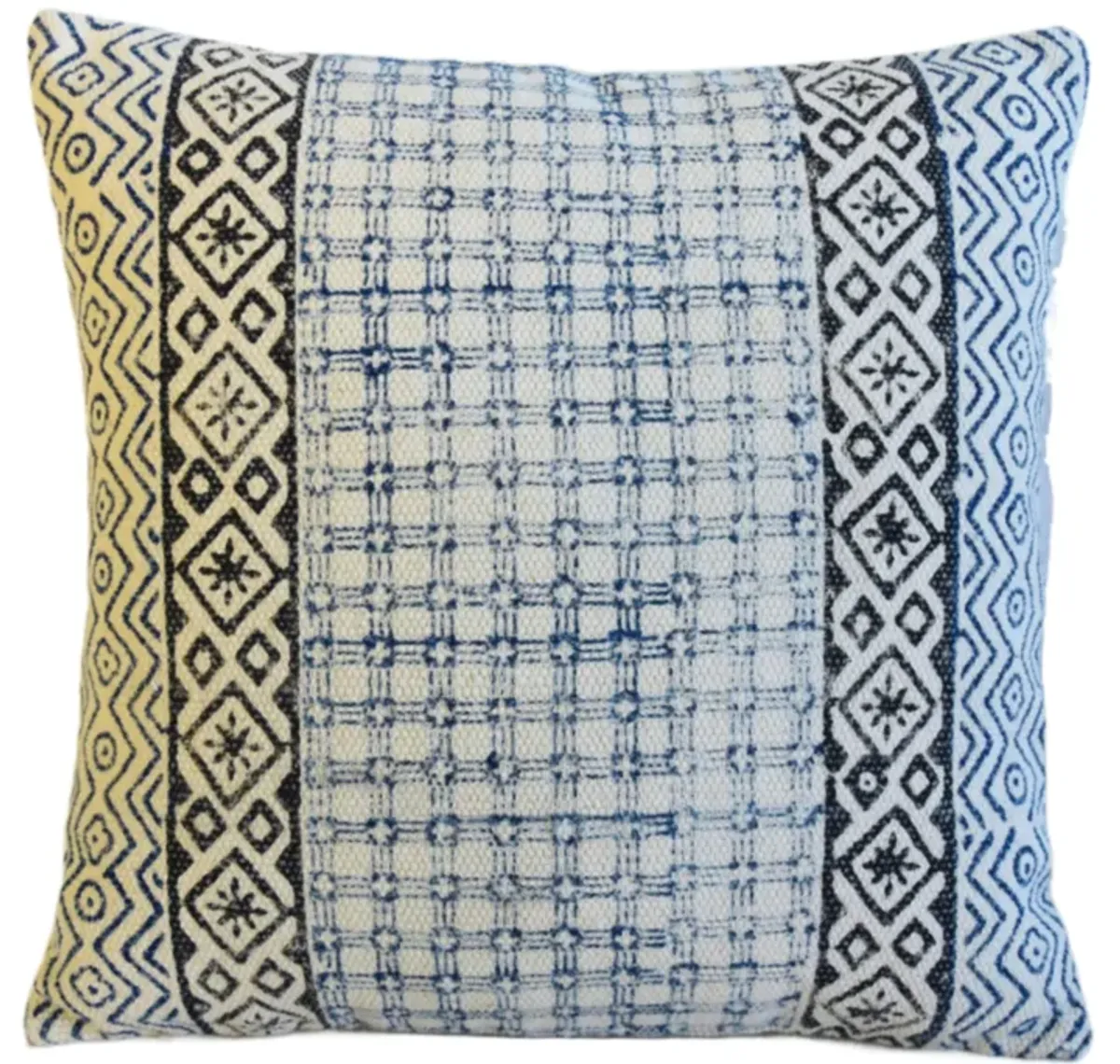 Hand-Printed Blue/Black Cotton Pillow