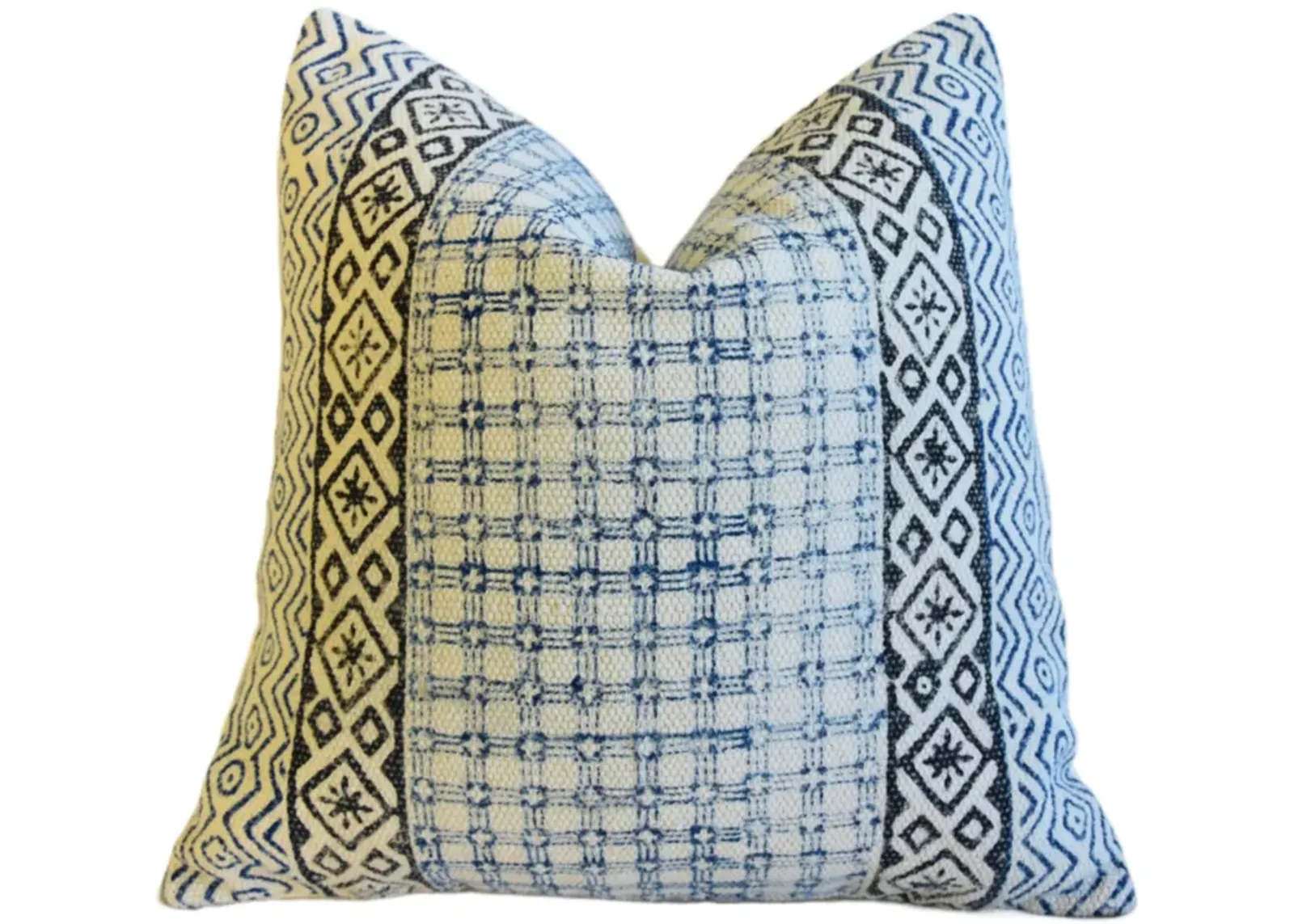 Hand-Printed Blue/Black Cotton Pillow