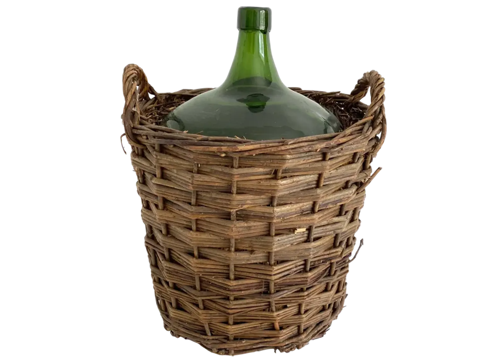 French Demijohn in Willow Handled Basket - Ballyhoo - Brown