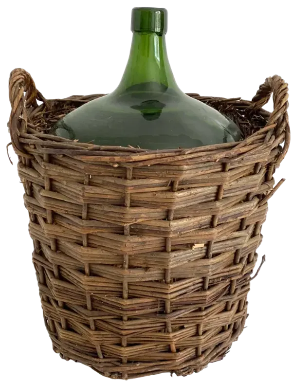 French Demijohn in Willow Handled Basket - Ballyhoo - Brown