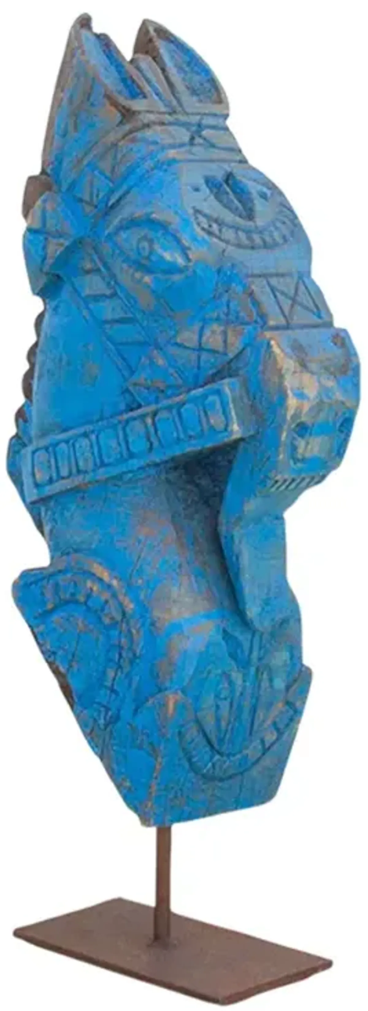 Architectural Robust Indian Carved Horse - de-cor - Blue