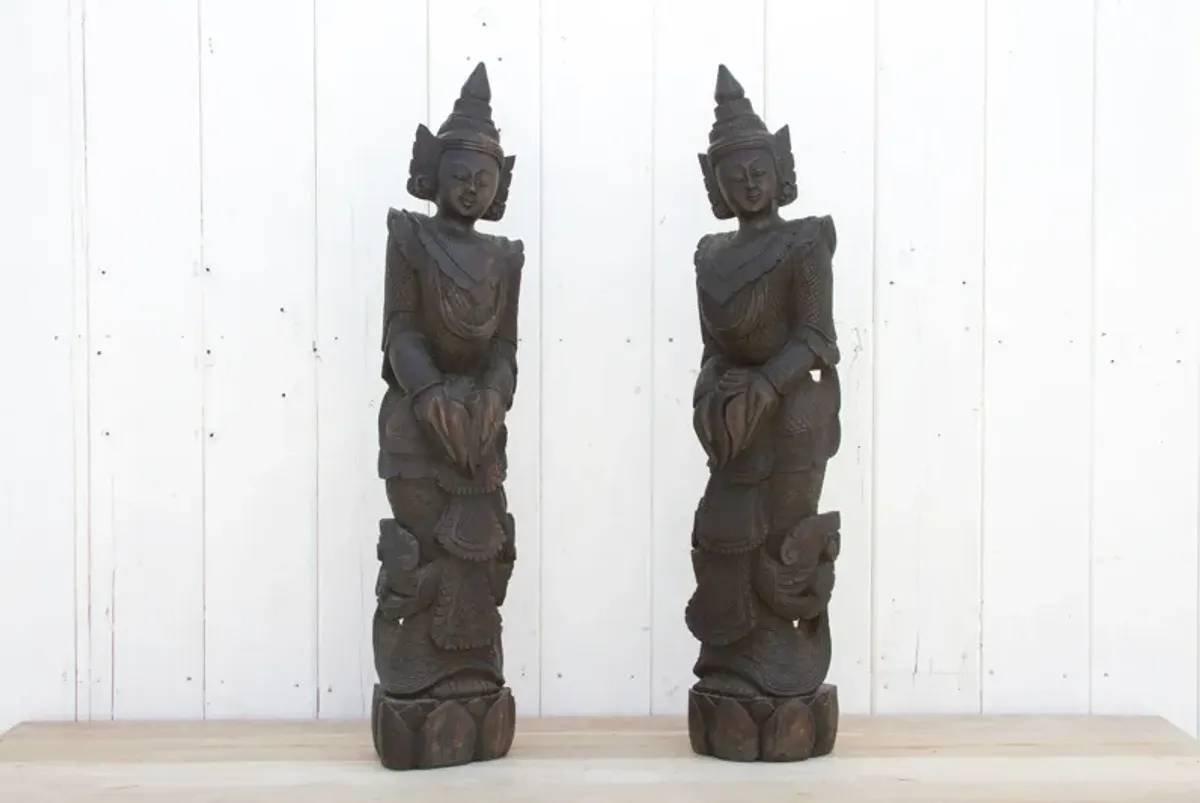 Set of Two, Stunning Bali Carved Statues