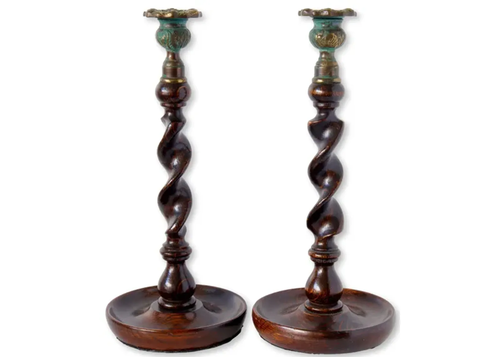 English Barley-Twist Candlesticks - Rose Victoria - Brown