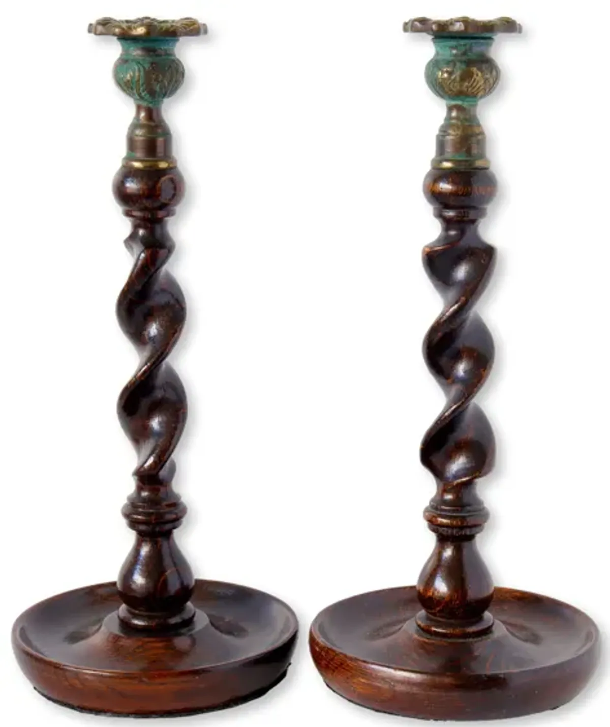 English Barley-Twist Candlesticks - Rose Victoria - Brown