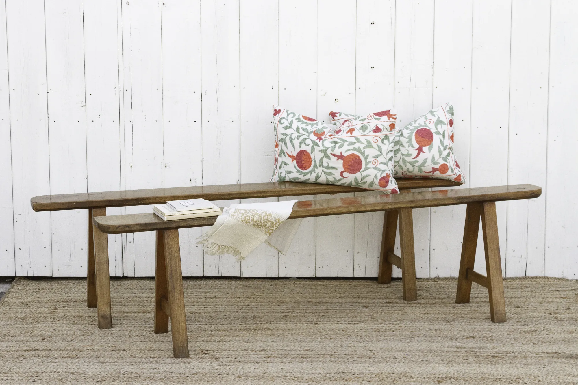 Pair of Antique French Fruitwood Benches - de-cor - Brown