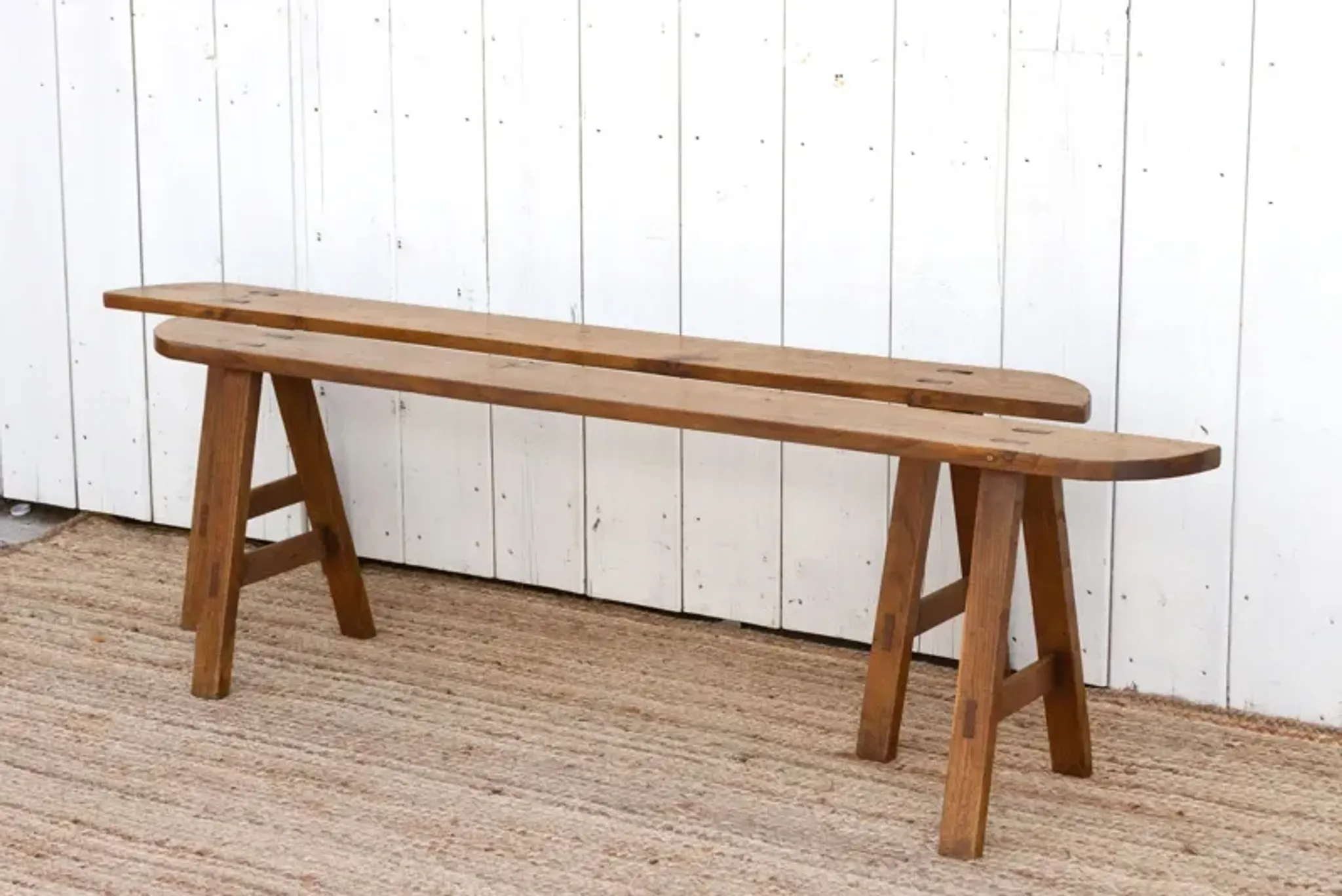 Pair Of French Farmhouse Oak Benches De Cor Brown One Kings Lane ...