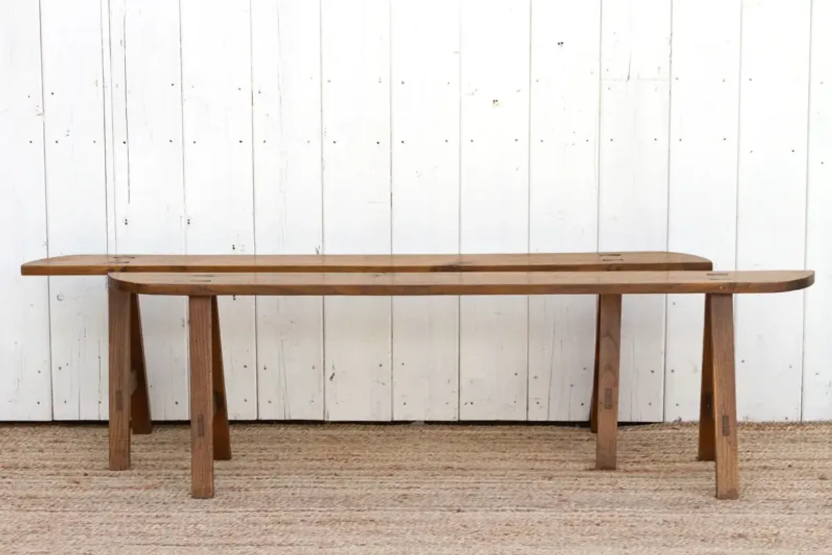 Pair of French Farmhouse Oak Benches - de-cor - Brown