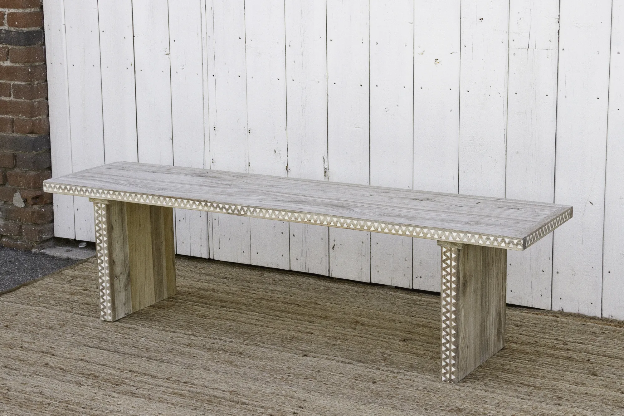 Bleached Mother of Pearl Inlay Bench - de-cor - Brown