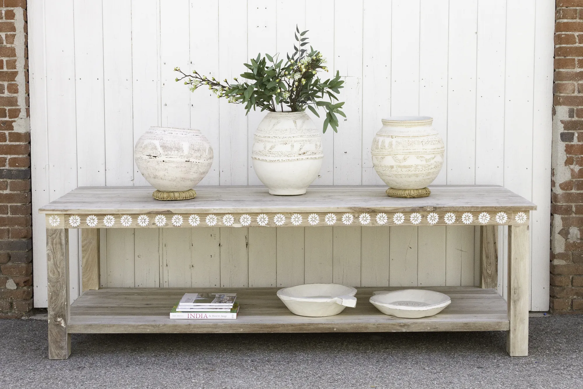 Bleached Mother Of Pearl Floral Table - de-cor - Brown