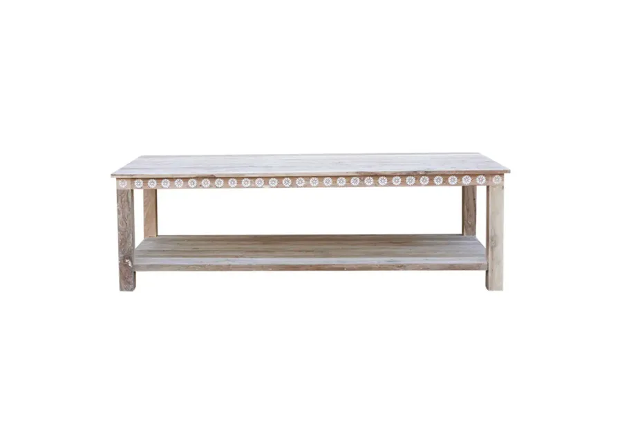 Bleached Mother Of Pearl Floral Table - de-cor - Brown