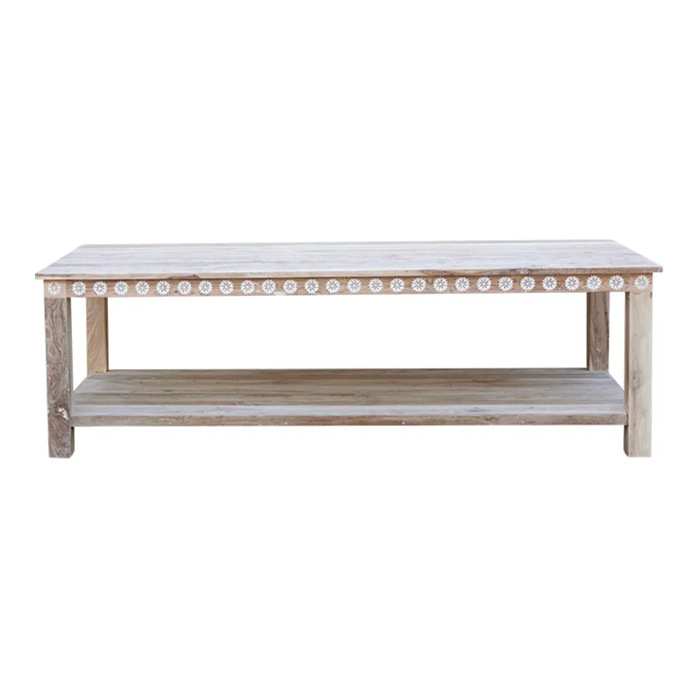 Bleached Mother Of Pearl Floral Table - de-cor - Brown