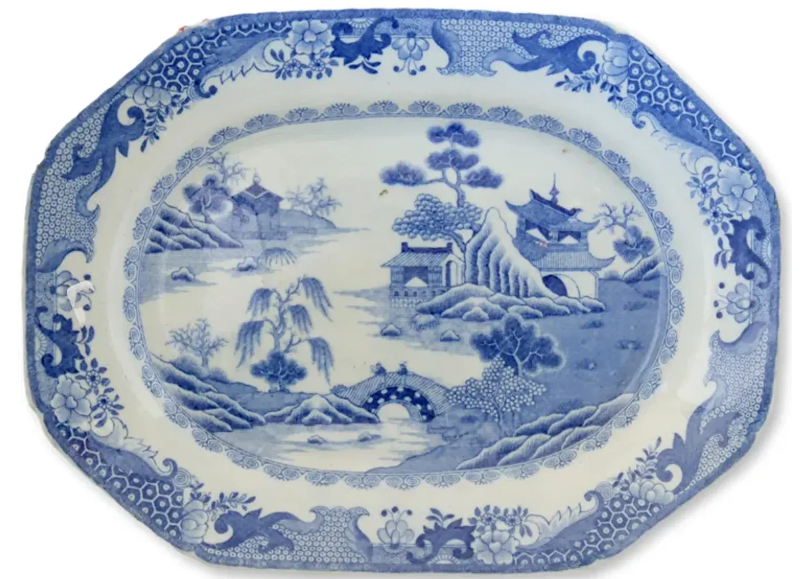 Early Staffordshire Platter - C. 1780 - Rose Victoria - Blue