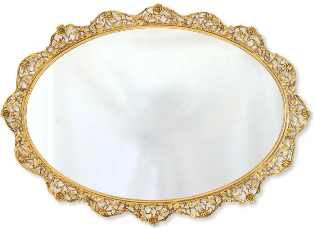 Large Midcentury Mirrored Dresser Tray - Rose Victoria - Gold