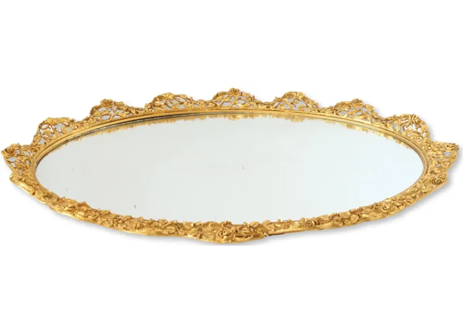 Large Midcentury Mirrored Dresser Tray - Rose Victoria - Gold