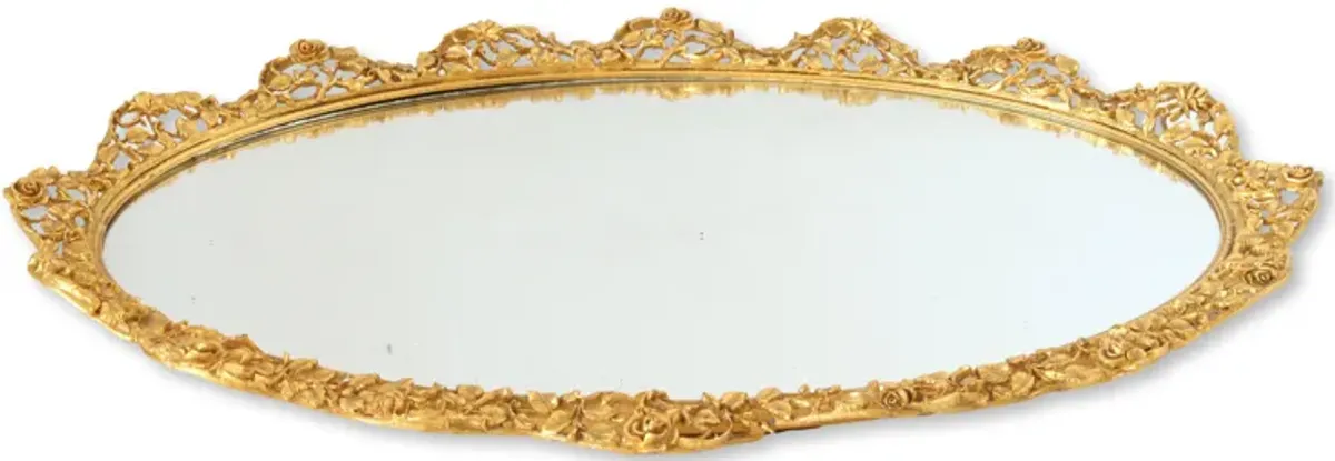 Large Midcentury Mirrored Dresser Tray - Rose Victoria - Gold