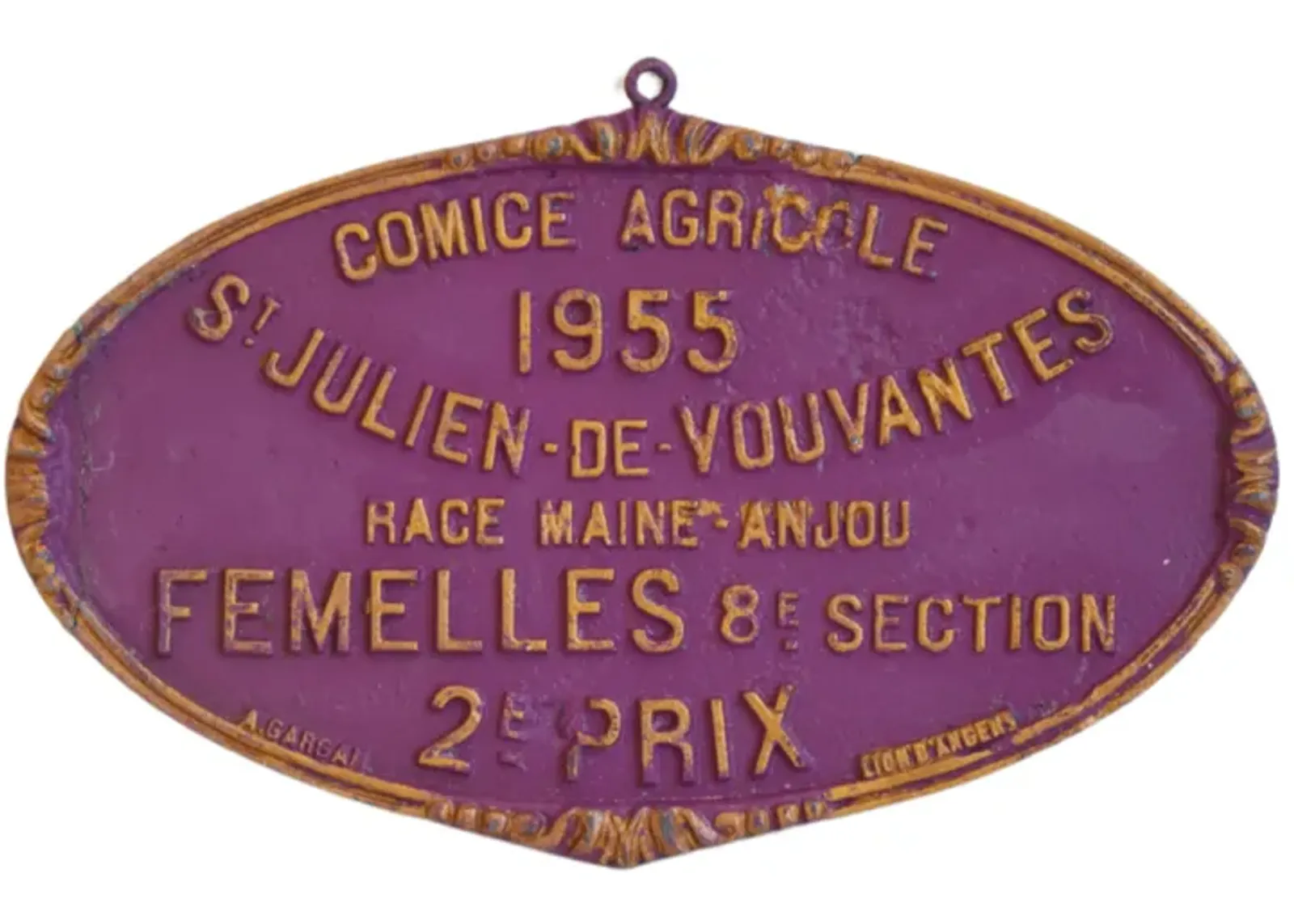 1955 French Prize Award Trophy Plaque - purple