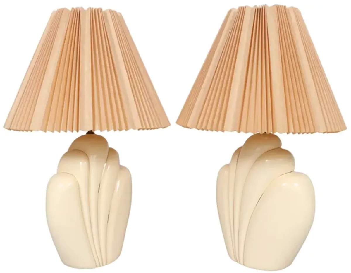 Sculptural Ceramic Table Lamps - a Pair - Interesting Things - Beige