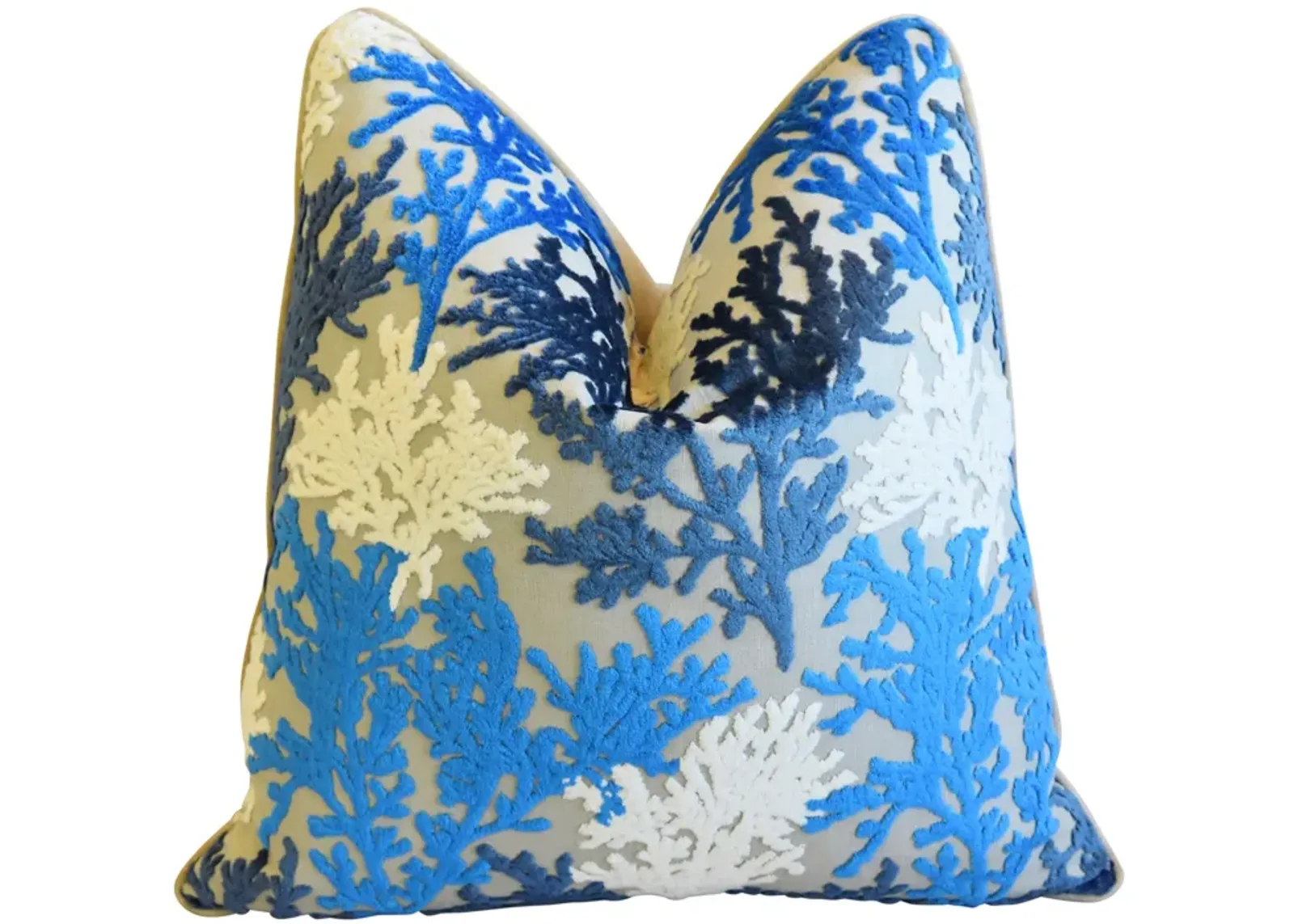 Blue White Coral Nautical Velvet Pillow