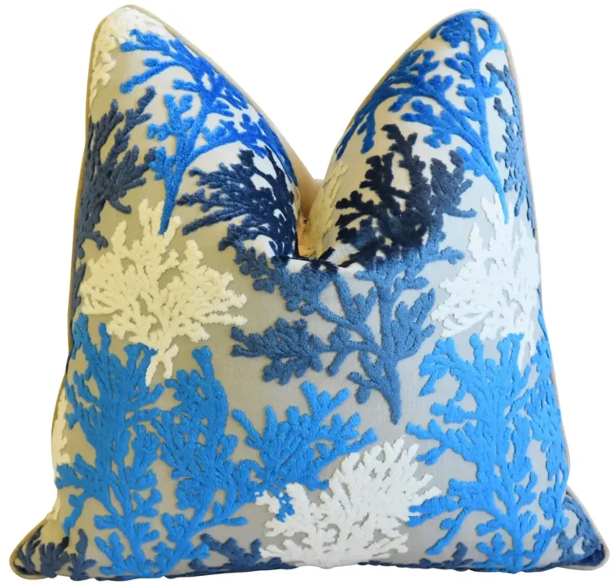 Blue White Coral Nautical Velvet Pillow