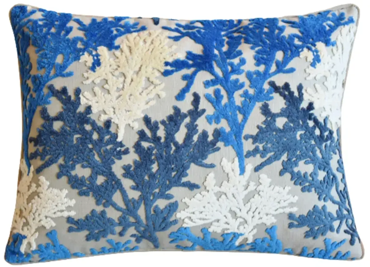Blue White Coral Nautical Velvet Pillow