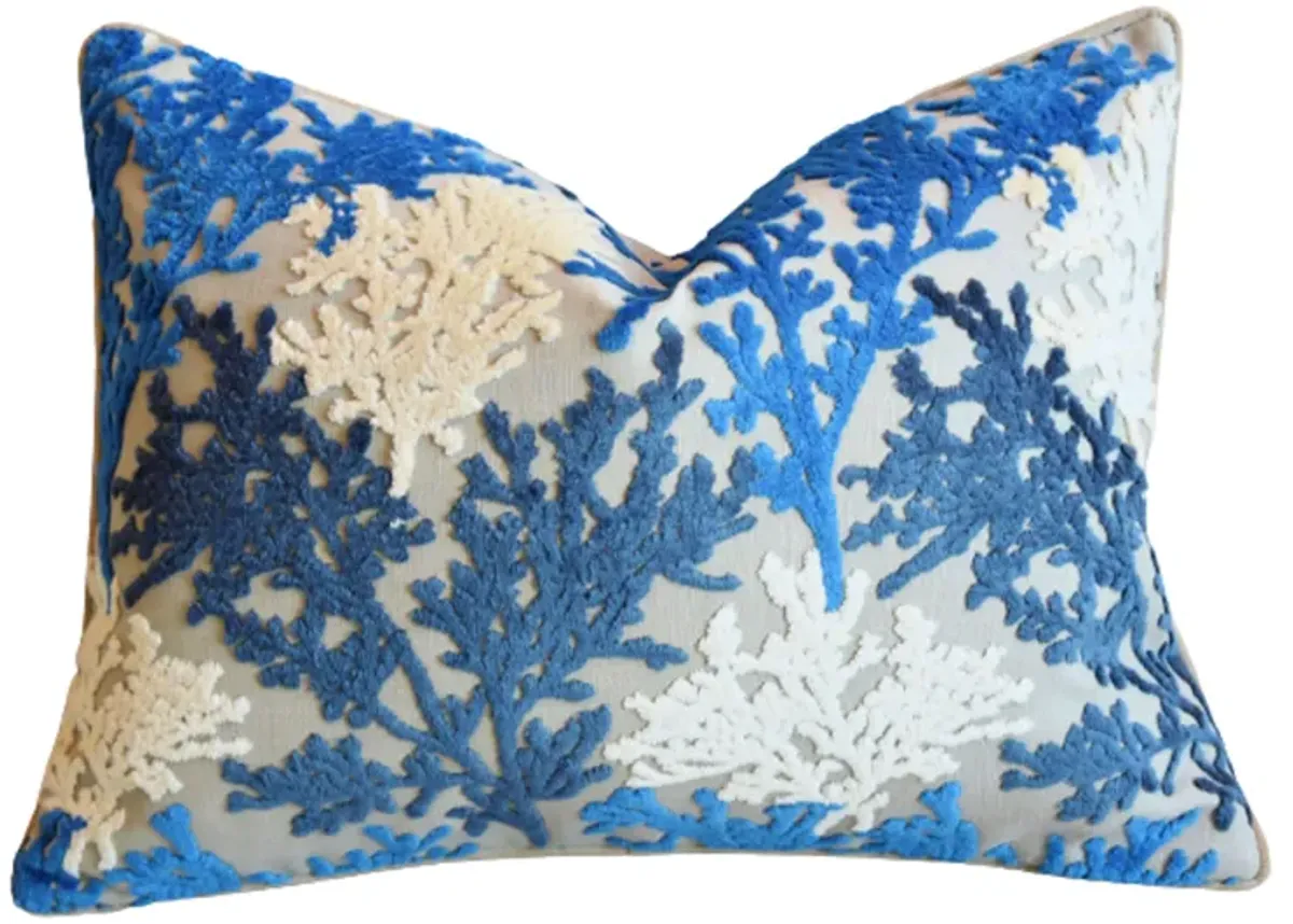 Blue White Coral Nautical Velvet Pillow