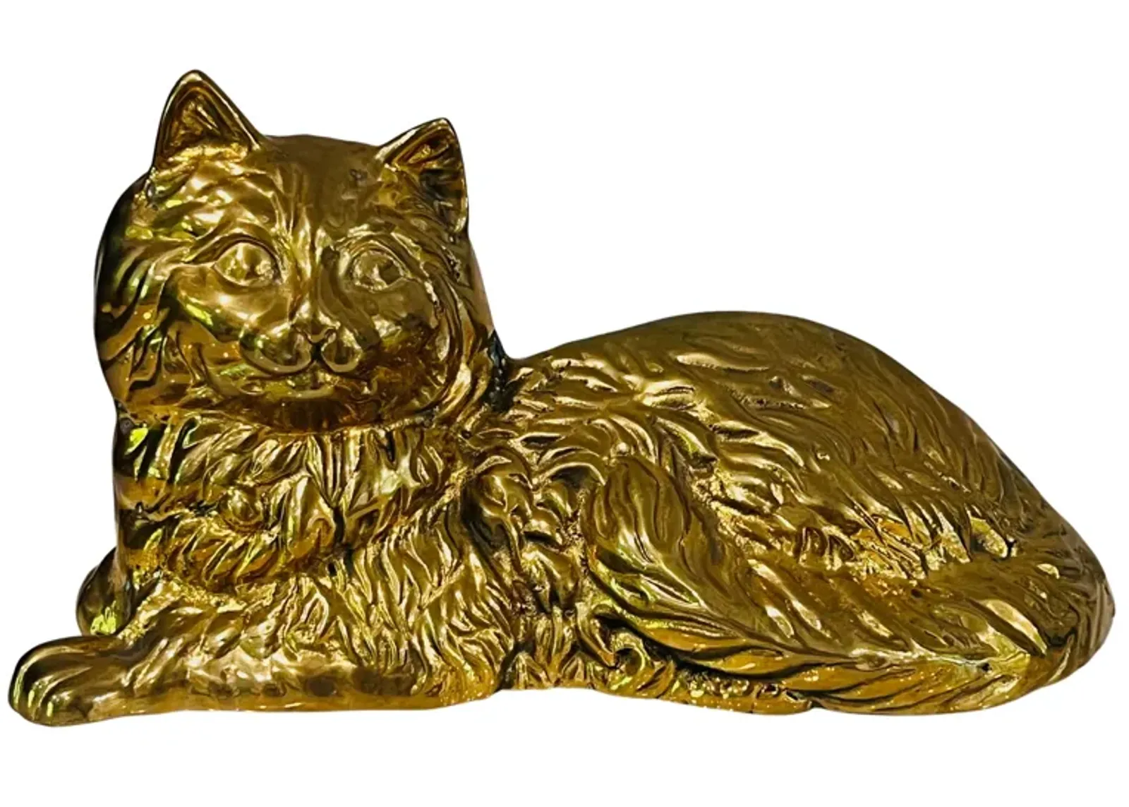 Large 10.5"L Solid Brass Cat