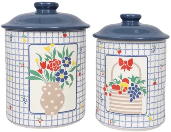 Blue & White Ceramic Canisters, Set of 2